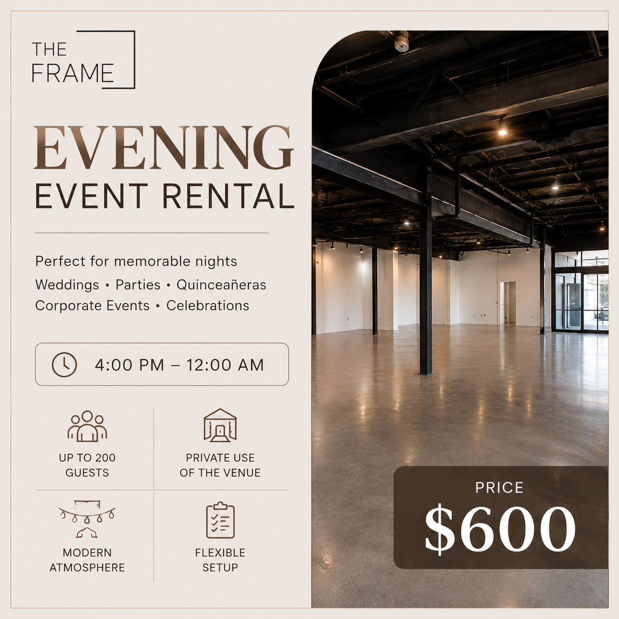 Evening event example for The Frame Tucson