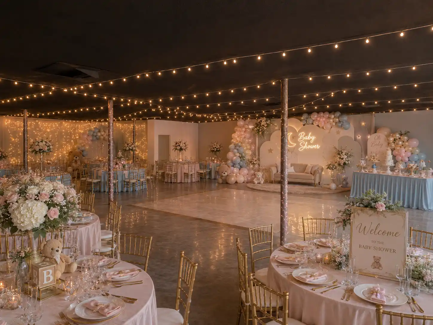 Baby shower venue setup example in Tucson